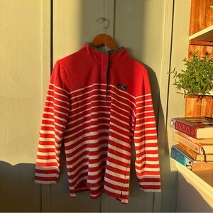 L.L. Bean Red and White Striped Women's Rugby Pullover Top